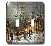 3dRose LSP_60438_2 "Iglesia, nieve, carro tirado por caballos, perros y personas interruptor de doble palanca