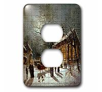 3dRose LSP_60438_6 Iglesia, nieve, carruaje de caballo, perros y personas 2 enchufes cobertor, no aplicable