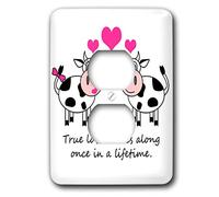 3dRose LSP_6286_6 True Love Comes Along Once in a Lifetime - Cute Happy Cows Design 2 Plug Outlet Cover Multicolor