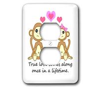 3dRose LSP_6288_6 True Comes Along Once in a Lifetime - Cute Monkey Love Design 2 Plug Outlet Cover Multicolor