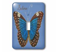 3dRose LSP_65841_1"Pretty Blue and Brown Pattern Butterfly with The Word Believe - Interruptor de palanca individual, multicolor