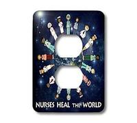 3dRose Lsp_79459_6 Enfermeras sanan el planeta mundo Tierra con enfermeras masculinas y femeninas de todas las culturas dando vueltas al globo 2 enchufes cubierta