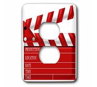3dRose Movie Clap Board Illustration in Red and White 2 Tapas de Enchufe, Blanco
