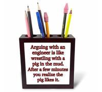 3dRose ph_254628_1 - Soporte para bolígrafo de azulejos Arguing with an Engineer is Like Wrestling a Pig, color rojo