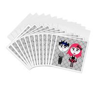 3dRose Tarjetas de felicitación - Cute Goth Punk Rock Girl and Boy - 6 por 6 pulgadas, juego de 12 (gc_6339_2)
