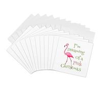 3dRose Tarjetas de felicitación - Im Dreaming of a Pink Christmas beach xmas with pink flamingo - 6 por 6 pulgadas, juego de 12 (gc_300919_2)