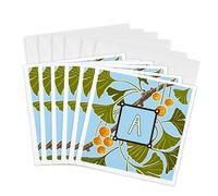3dRose Tarjetas de felicitación - Inicial A - American Arts and Crafts Style Ginkgo Monogram Design - 6 pulgadas por 6 pulgadas, juego de 6 (gc_299651_1)