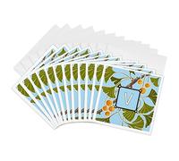 3dRose Tarjetas de felicitación - Inicial V- American Arts and Crafts Style Ginkgo Monogram Design - 6 por 6 pulgadas, juego de 12 (gc_299672_2)