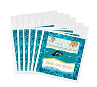 3dRose Tarjetas de felicitación - Thank you Coach, Swimmer in Pool at Swim Team Meet, Sits, Score, Books - 6 x 6 pulgadas, juego de 6 (gc_282052_1)