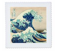 3dRose The Great Wave Off Kanagawa del artista japonιs Hokusai Dramαtico Mar Azul Ocιano Ukiyo-E Impresiσn 1830 Colcha cuadrada de 8.0 x 8.0