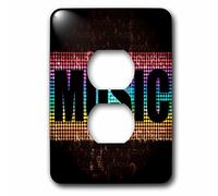 3dRose The Word Music Against A Lit Blue, Purple, Turquoise, and Yellow Background with Musical Notes 2 Tapas de Enchufe, Multicolor