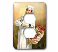 3dRose Vintage Chef Carrying a Basket Lobsters and Bottles of Wine 2 Tapas de Enchufe, Multicolor