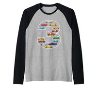 3er Cumpleaños 3 Años Coches Niños Niñas Carreras Camiseta Manga Raglan
