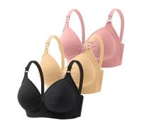 3er Pack BH Damen Ohne Bügel Gepolstert Große Brüste Starker Halt Bra Büstenhalter Große Dimensionen Push Up Nahtlose Unterwäsche Weich Bequem BHS Verstellbarer Sport Bustier, rojo, 50