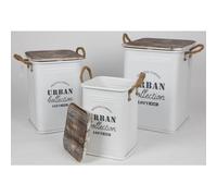 3er Set Sitztonnen Metal Taburete Tapa Decoración Caja Almacenamiento Invitados