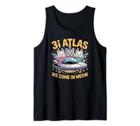 3I Atlas We Come In Meow Alien Cat Humor Espacial Divertido Camiseta sin Mangas