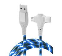 3in1 2M USB C Cable de Carga Rapida LED, Cable USB A a Tipo C Luminoso RGB Cargador de Teléfono Transferencia y Carga de Datos para iPhone Pro Max Android Samsung S23 iPad Huawei Pixel Switch PS5 Azul