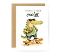 3Käsehoch Tarjeta de cumpleaños para niño de 8 años - Genial tarjeta de felicitación para 8º cumpleaños infantil con monopatín de cocodrilo - Tarjeta plegable A6 con sobre (8º cumpleaños)