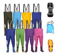 3Kamido NIÑOS vadeadores de Pesca Infantiles para jóvenes - 10 Modelos, Cintura Ajustable, Tirantes duraderos, Hebilla FixLock Nexus, Botas de Pesca, 20-35 EU (Moto Azul Oscuro, 32/33)