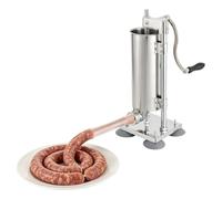 3L - Embutidora manual de acero inoxidable (8 tubos para embutidos, para | Pistón de silicona, capacidad de 6 libras, 4 tubos de acero inoxidable y 4 tubos de plástico (15-28 mm)
