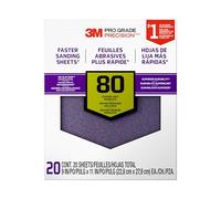 3M 26080CP-P-G Pro Grade No-Slip Grip Advanced Sandpaper, 9-Inch x 11-Inch, 80 Grit, Pack of 20