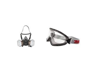 3M 6002 C1 Semimáscara respiradora reutilizable para pintura con doble filtro, Protección respiratoria, Peso facial 82 gr, Gris & 2890 Gafas de Seguridad con Ventilación Indirecta
