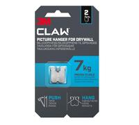 3M CLAW Ganchos para colgar cuadros en paredes de yeso, 2 ganchos, peso máximo probado hasta 7 kg, ideal para fijar objetos pesados, espejos, decoración del hogar, sin herramientas