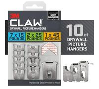 3M Claw - Perchas para cuadros de yeso, 15 libras, paquete de 10 perchas