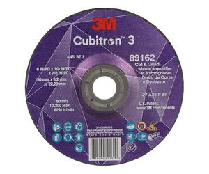 3M Cubitron 3 Cut and Grind Wheel, 89162, 36+, T27, 6 in x 1/8 in x 7/8 in, Pack of 10, ANSI, Longer Life, Faster Cut, Back-Gouging, Fillet Weld Removal, Cutting, Grinding