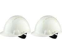 3M G3000 Casco de Seguridad Blanco con ventilación, arnés de Ruleta y Banda Sudor de plástico (1 Casco/Caja), Blanco, 0 (Paquete de 2)