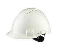 3M G3000 Casco de seguridad Blanco con ventilación, arnés de ruleta y banda sudor de plástico (1 casco/caja), Blanco, 0