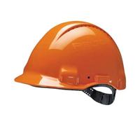 3M G3000CUV-OR - G3000 Casco naranja, arnés estándar y banda sudor plástico | G30CUO, interior del casco con cinta de plástico y cierre de pinnlock