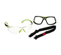3M Solus 1000 Gafas de seguridad, montura verde/negro, recubrimiento antiempañante/antirrayaduras Scotchgard (K y N), lente incolora, junta y correa de TPE, S1201SGAF-TSKT-EU