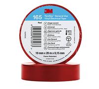3M Temflex 165 - Cinta aislante (vinilo, 0,152 mm x 19 mm x 20 m hasta +90 °C), color rojo