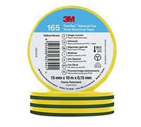 3M Temflex Cinta eléctrica de vinilo 165, verde/amarillo, 15 mm x 10 m, 100 rollos/caja