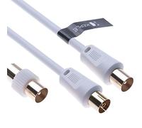 3m TV Cable de la Antena Coaxial Aéreo Coax RF Enchufe Masculino a Femenino Toma de Antena Extensión con el Adaptador Masculino para Freeview Televisores, DVD, VCR, SKY, TV Box Satélite (Blanco)