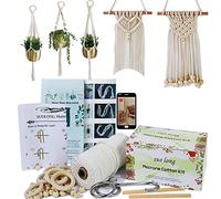 3MM Cordón de macramé Cuerda de macramé Kit de cordón de algodón con anillos de madera Cuentas de madera Palos de madera S Ganchos Anillo de metal O