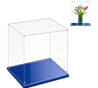 3mm Vitrina acrílica Transparente, Vitrina Expositora para Lego, Caja de Acrílico para el Hogar para Objetos de Colección，Caja de Acrílico con Base Azul para el Hogar (45x35x50CM)