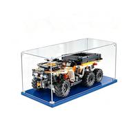 3mm Vitrina acrílica Transparente, Vitrina Expositora para Lego, Caja de Acrílico para el Hogar para Objetos de Colección，Caja de Acrílico con Base Azul para el Hogar (35x15x15CM)