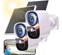 3MP Cámara de vigilancia exterior con batería y panel solar, almacenamiento en la nube gratuito, Wi-Fi dual 2.4G-5GHz audio bidireccional, detección de movimiento, visión nocturna en color, IP66, 2PCS