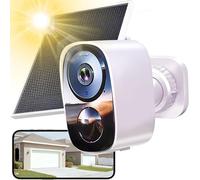 3MP Cámara de vigilancia exterior con batería y panel solar, almacenamiento en la nube gratuito, Wi-Fi dual (5GHz/2.4GHz), audio bidireccional, detección de movimiento, visión nocturna en color e IP66
