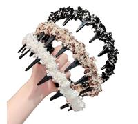 3Pack Vintage High Cranium Artificial Pearl Hairband, Hair Accessories Braid Tool Non Slip Hairband, Decorative Hair Bands for Women Girls (C)