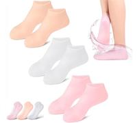 3Pairs Women Foot Spa Pedicure Silicone Socks,Silicone Socks for Dry Cracked Feet | Foot Moisturizer Gel Socks | Sock Silicone Moisturizing Sock for Dry Cracked Feet,Dry Feet (White-3Pairs)