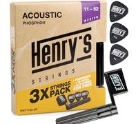 3paq Cuerdas Guitarra Acustica (11-52) - Enrollador de Cuerdas & 3 Púas - Juego de Cuerdas Guitarra Acústica Fósforo/Bronce - 3 Pack Acoustic Guitar Strings
