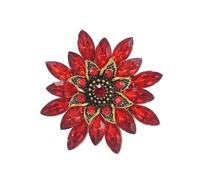 3pc Assorted Colors Crystal Rhinestone Flower Brooch Pins Fashion Dress Accessories Jewelry For Women(Red)