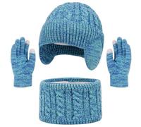 3PC Bufanda de Invierno, Gorro Y Calentador de Cuello de Punto para NiñOs, Guantes TéRmicos con Pantalla TáCtil para Clima FríO