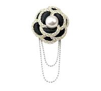 3pc Design Handmade Flower Brooch Camellia Pearl Tassel Pins Fashion Women Clothing Jewelry Accessories Corsage(Bead chain black)