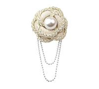 3pc Design Handmade Flower Brooch Camellia Pearl Tassel Pins Fashion Women Clothing Jewelry Accessories Corsage(Bead chain beige)