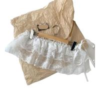 3pc Fashion Lace Irregular Skirt Curtain White Flowers Mesh Halfbody Women Bottoms Jeans Decorative Hemline(White)