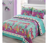 3pc Full/Queen Size Quilt Bedspread Kids/Teens Mermaid Dolphin Under The sea Branches Sea Life Purple Pink Teal Girls Multicolor Bedding New